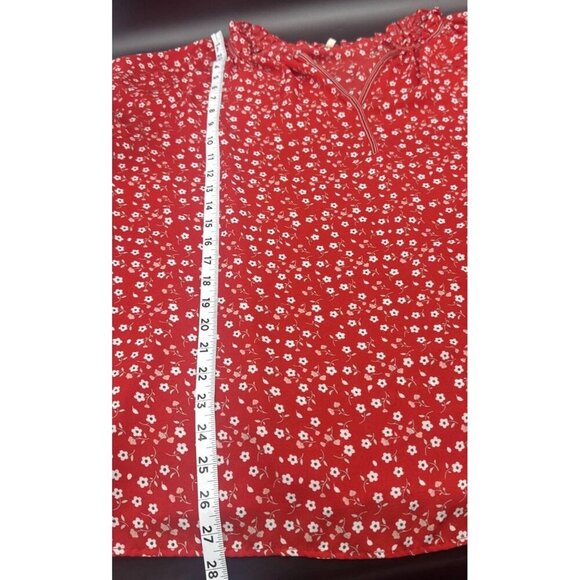 Max Studio Women’s Red Floral Ruffle V Neck 3/4 Sleeve Peasant Blouse Top Sz 1X - Picture 10 of 10
